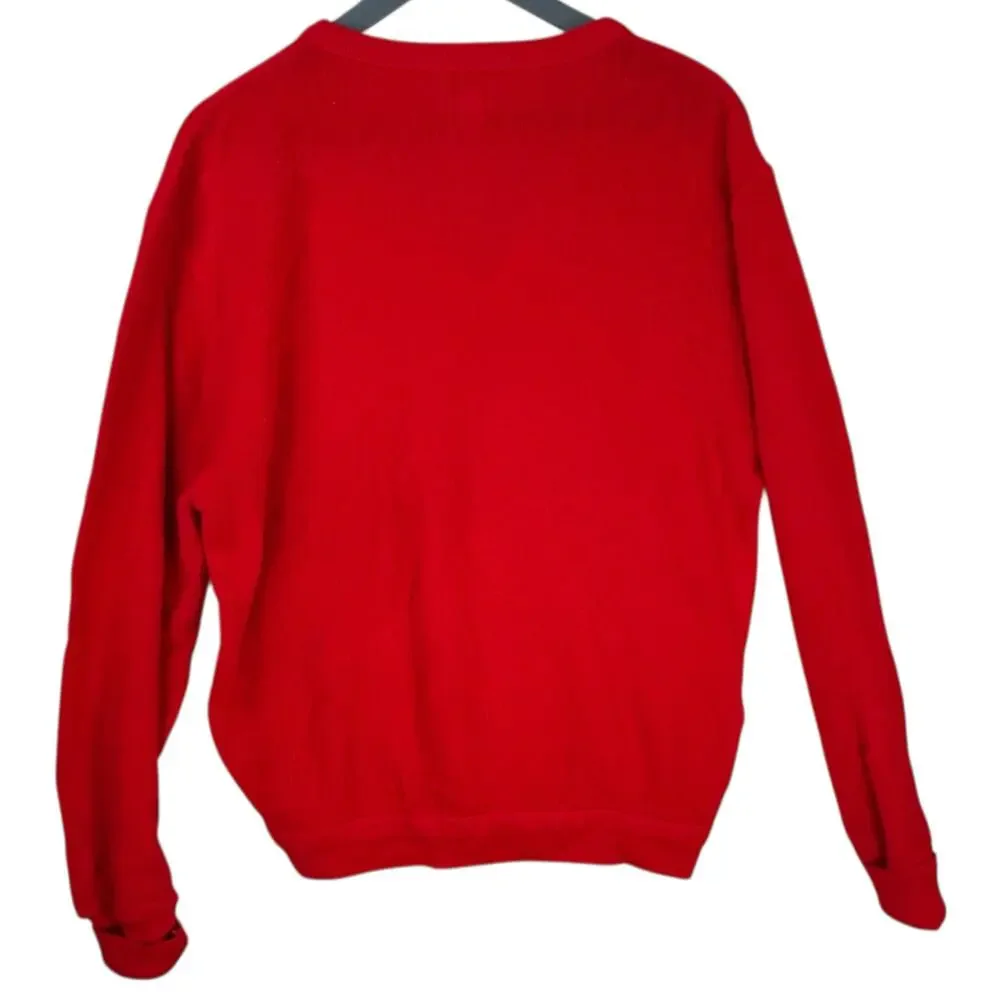 Vintage Izod Lacoste Sweater Mens Large Grandpa Christmas Red Vneck USA *READ*